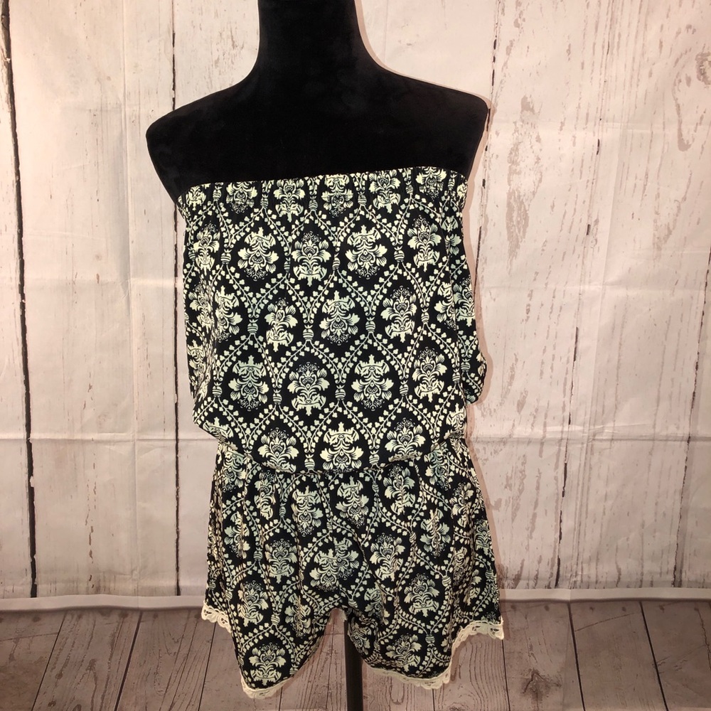 Strapless black and white romper